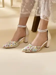 La Fiza Embellished PU Block Pumps