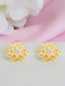 Zavya 925 Pure Sterling Silver Gold-Plated Floral Shaped Studs