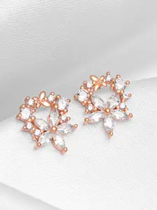 Zavya 925 Pure Sterling Silver Rose Gold-Plated Cubic Zirconia Floral Studs