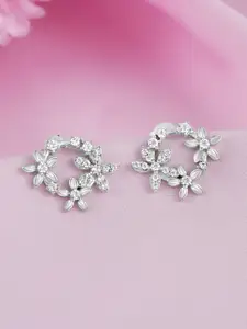 Zavya 925 Sterling Silver Rhodium-Plated Cubic Zirconia Studded Contemporary Studs