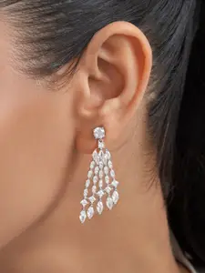 Zavya 925 Pure Sterling Silver Rhodium-Plated Cubic Zirconia Geometric Drop Earrings