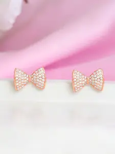 Zavya 925 Sterling Silver Rose Gold-Plated Cubic Zirconia Studded Studs