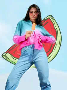 High Star Women Comfort Fit Spread Collar Colourblocked Cotton Casual Shirt