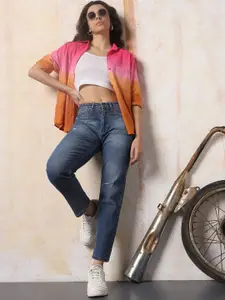 High Star Women Mom Slim Fit High-Rise Light Fade Cotton Jeans