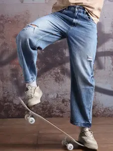 Hubberholme Men Comfort Baggy Mildly Distressed Pure Cotton Jeans
