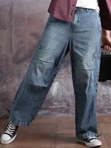 Hubberholme Men Cotton Cargo Denim Light Fade Loose Fit Mid-Rise Jeans