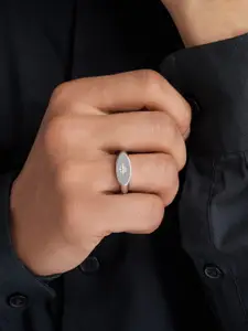 Zavya Men 925 Sterling Silver Rhodium Plated Classic Cubic Zirconia Studded Ring