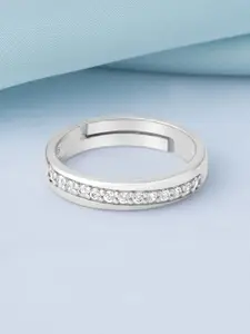 Zavya Men Minimal Rhodium Plated 925 Sterling Silver Cubic Zirconia Studded Ring