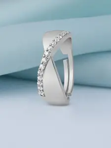 Zavya Men Moonlit Twirl Rhodium Plated 925 Sterling Silver CZ-Studded Ring