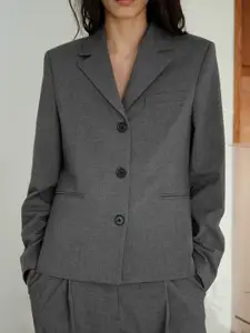 MANGO Solid Notched Lapel Collar Blazer