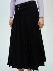 MANGO Double-Belted Pleated Flared Midi Skirt