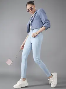 DOLCE CRUDO Women Skinny Fit High-Rise Heavy Fade Stretchable Jeans