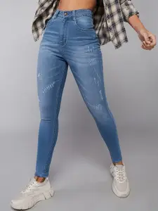 DOLCE CRUDO Women Skinny Fit High-Rise Mildly Distressed Light Fade Stretchable Jeans