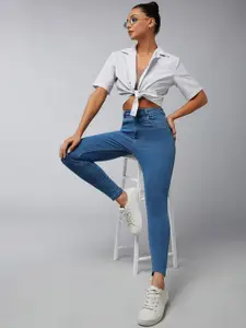 DOLCE CRUDO Women Skinny Fit High-Rise Light Fade Stretchable Jeans