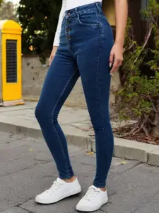 DOLCE CRUDO Women Skinny Fit High-Rise Heavy Fade Stretchable Jeans