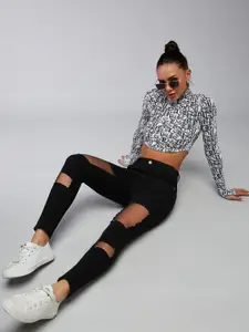 DOLCE CRUDO Women Slim Fit High-Rise Highly Distressed Stretchable Jeans