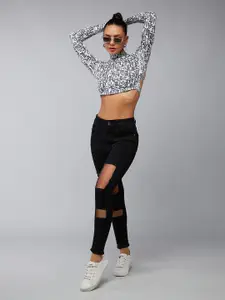 DOLCE CRUDO Women Slim Fit High-Rise Highly Distressed Stretchable Jeans