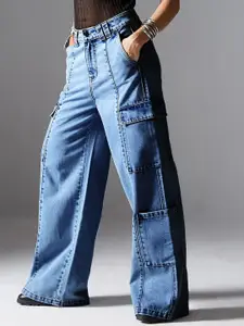 Miss Chase Women Wide Leg High-Rise Stretchable Cargo Jeans
