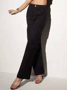 Miss Chase Women Wide Leg High-Rise Stretchable Cargo  Jeans