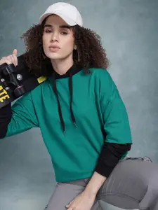 The Roadster Lifestyle Co. Colourblocked Hooded Oversized Pure Cotton Sweatshirt