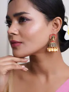 Adwitiya Collection Gold Plated Artificial Beads Beaded Dome Shaped Jhumkas