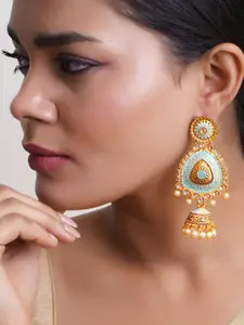 Adwitiya Collection Gold Plated Kundan Studded Dome Shaped Jhumkas