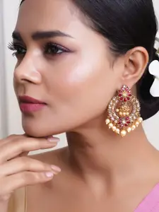 Adwitiya Collection Gold-Plated Artificial Beads Beaded Dome Shaped Drop Earrings