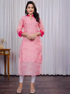 Sun Fashion And Lifestyle Floral Printed Mandarin Collar Chanderi Cotton Straight Kurta