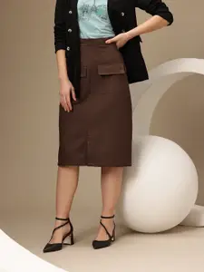 Chemistry Pure Cotton Midi A-Line Skirt With Front Slit Detail