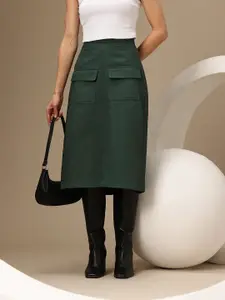 Chemistry Pure Cotton Midi A-Line Skirt With Front Slit Detail