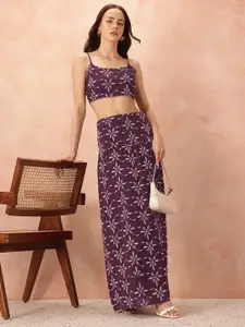 all about you Floral Embroidered Crop Top & Skirt Co-Ord Set