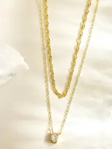 AQUASTREET 14K Gold-Plated Antitarnish Layered Zircon Pendant Lightweight Necklace
