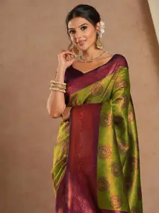 Saree mall Ethnic Motifs Silk Blend Fusion Kanjeevaram Sarees
