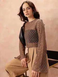 all about you Bell Sleeve Crochet Crop Top