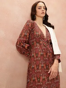 all about you Ethnic Motifs Printed Puff Sleeve Maxi Dress