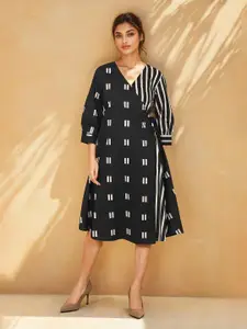 Dora Dori Cotton Printed Monochrome Wrap Dress