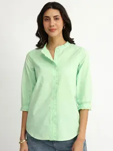 Pink Fort Luxe-Textured Cotton Solid Shirt - Green