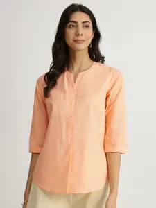 Pink Fort Women Luxe-Textured Cotton Solid Top - Orange