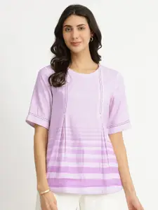 Pink Fort Women Rayon Striped Top Lavender
