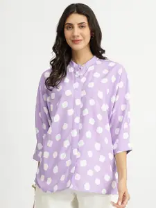 Pink Fort Women Mandarin Collar Rayon Polka Relaxed Top
