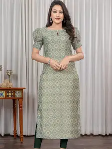 Sun Fashion And Lifestyle Ethnic Motifs Printed Round Neck Chanderi Silk Straight Kurta