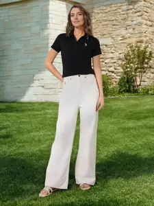 U.S. Polo Assn. Women Solid Polo Collar Cotton T-shirt