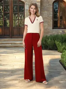 U.S. Polo Assn. Women Solid Polo Collar Regular Fit Cotton T-shirt