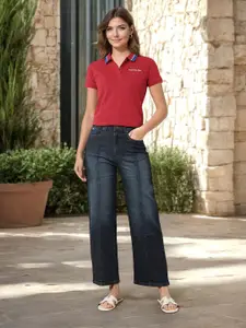 U.S. Polo Assn. Women Solid Polo Collar Regular Fit Cotton T-shirt