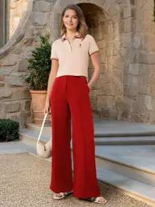 U.S. Polo Assn. Women Solid Polo Collar Cotton T-shirt