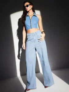 Miss Chase Women Straight Fit High-Rise Heavy Fade Stretchable Jeans