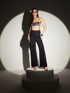 Miss Chase Women Wide Leg High-Rise Heavy Fade Stretchable Jeans