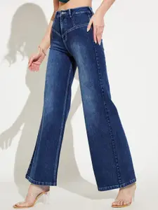 Miss Chase Women Wide Leg High-Rise Heavy Fade Stretchable Jeans