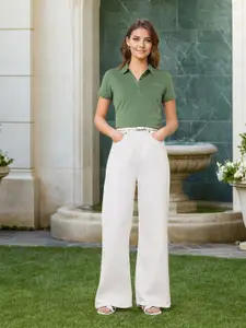 U.S. Polo Assn. Women Solid Polo Collar Regular Fit Cotton T-shirt