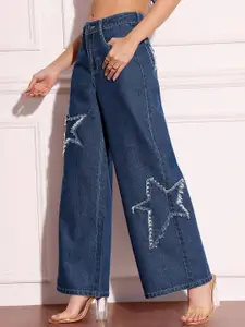 Miss Chase Women Wide Leg High-Rise Mildly Distressed Stretchable Jeans